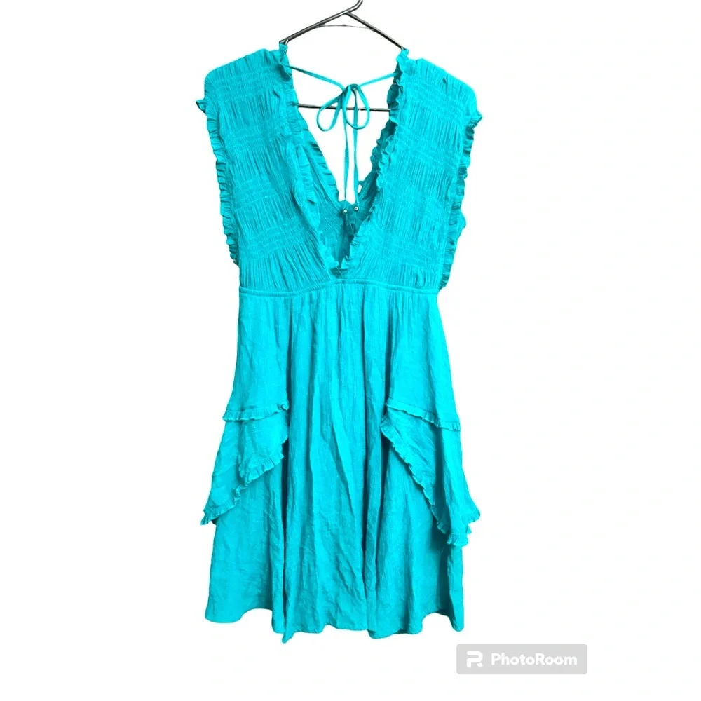 Davi & Dani Teal Ruffle Mini Dress Size Medium - Picture 4 of 9